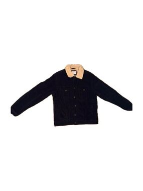 Dark Navy Corduroy Jacket with Tan Sherpa Collar